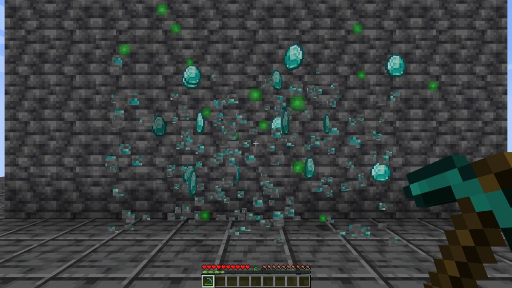 Breaking one block makes the whole vein shatter at once, the diamonds fly out of the wall