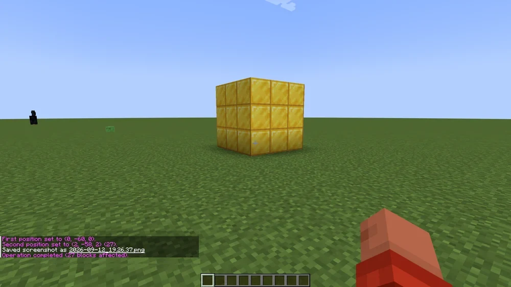 Selection set and filled with gold blocks: 27 blocks changed