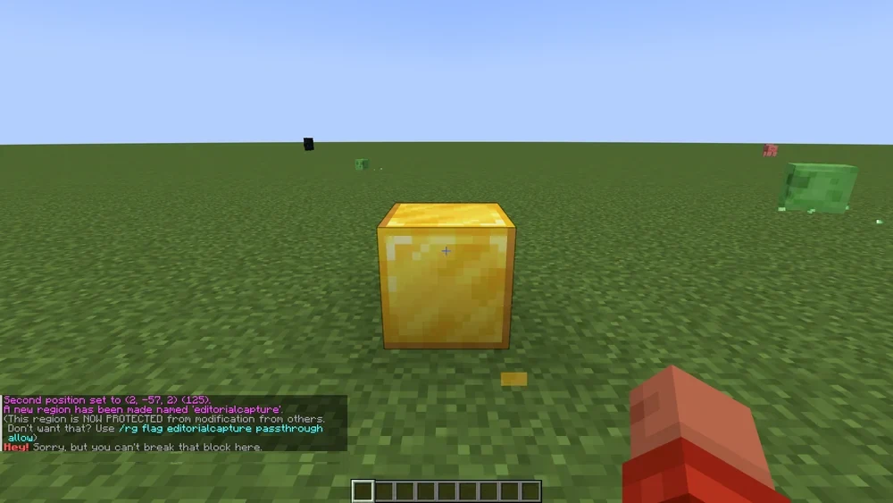 Region created; a block inside the region cannot be broken